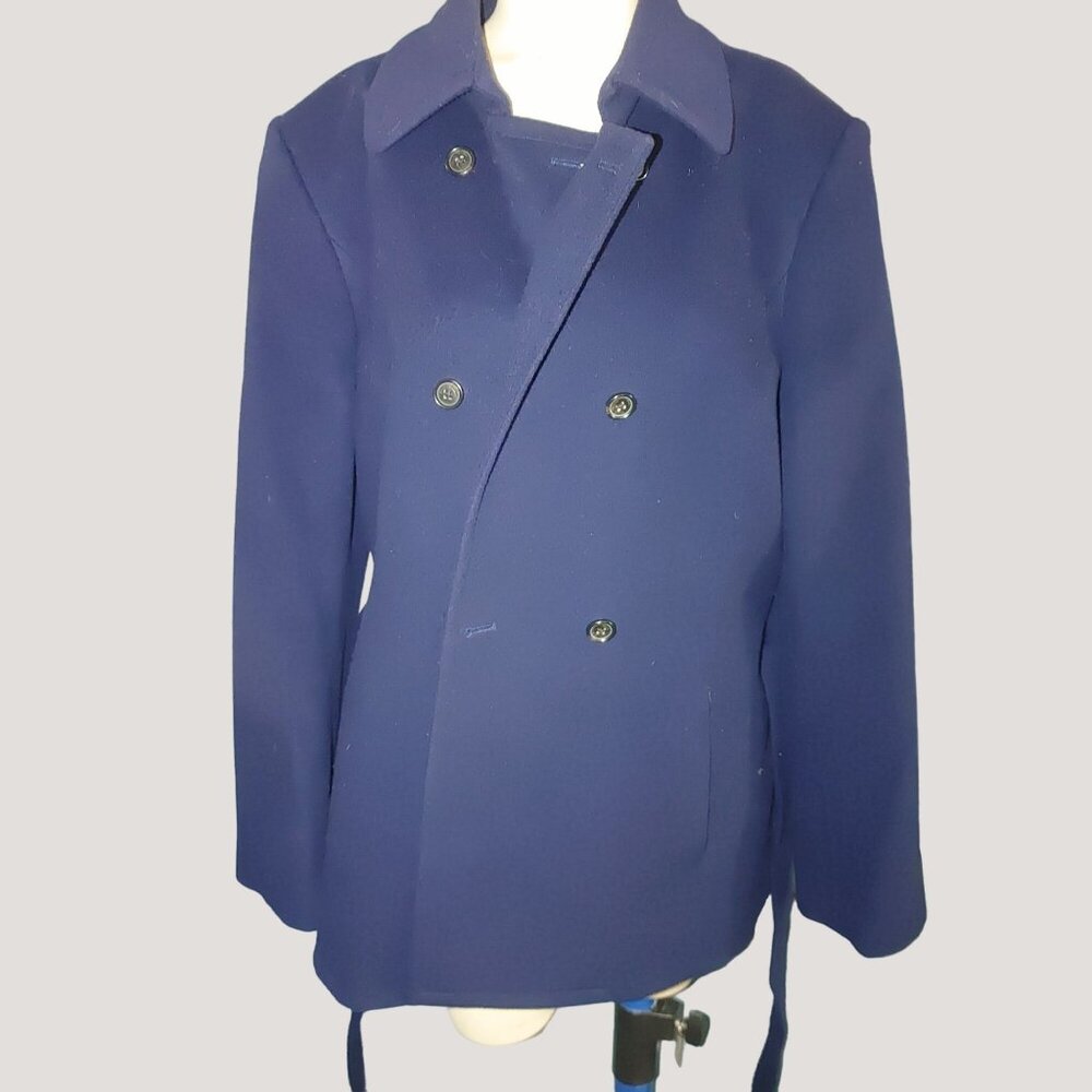 Brooks Brothers Wool Blend Double Breasted Navy Peacoat Womens M With Belt